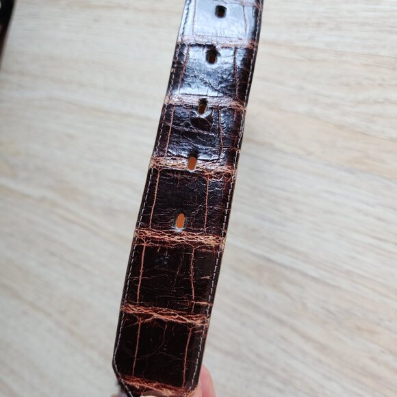 Polo by Ralph Lauren Genuine Alligator 1.5 Inches Wide Belt Buckle Brown - Picture 4 of 8